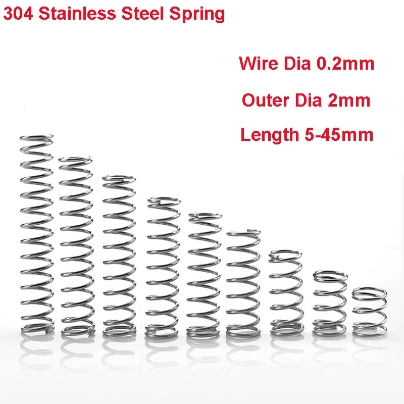 

10PCS Y Type Spring 304 Stainless Steel Pressure Spring Wire Dia 0.2mm Outer Dia 2mm Length 5-45mm