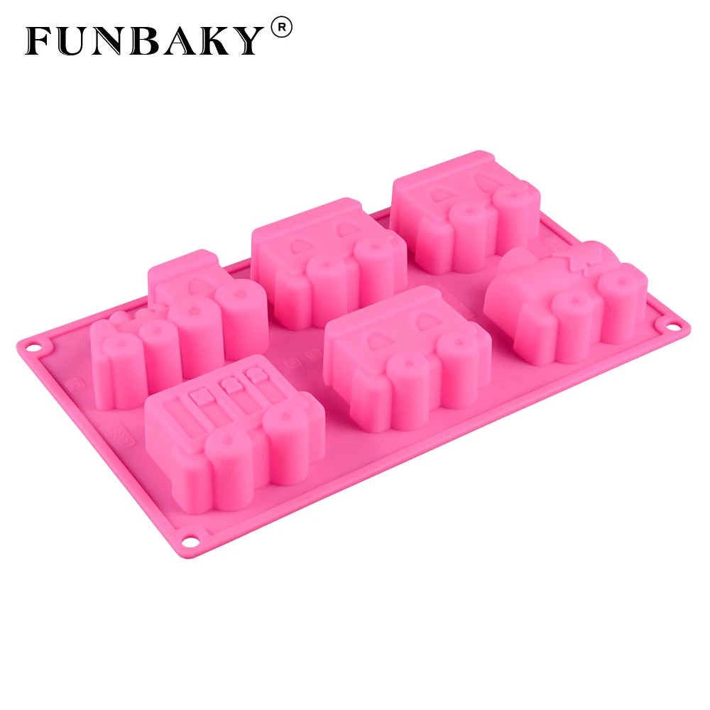 Funbaky 6 Полость 3d Торт силиконовая форма для выпечки Мультфильм машина Формы