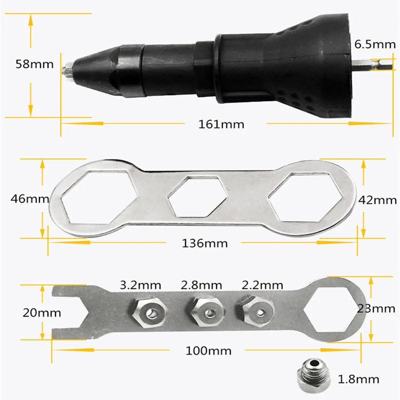 Электрический заклепки пистолет клепки инструмент беспроводные клепки Дрель адаптер вставить гайка инструмент электрические маникюрные