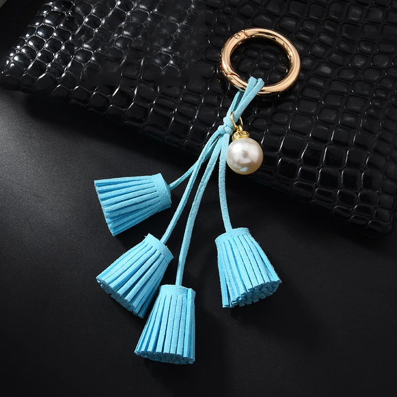 Fashion DIY Tassel Accessories Pearl Keychain Car Hanging Leather Key Rings Bag Charms With Chains Pendants Holder Gift | Украшения и