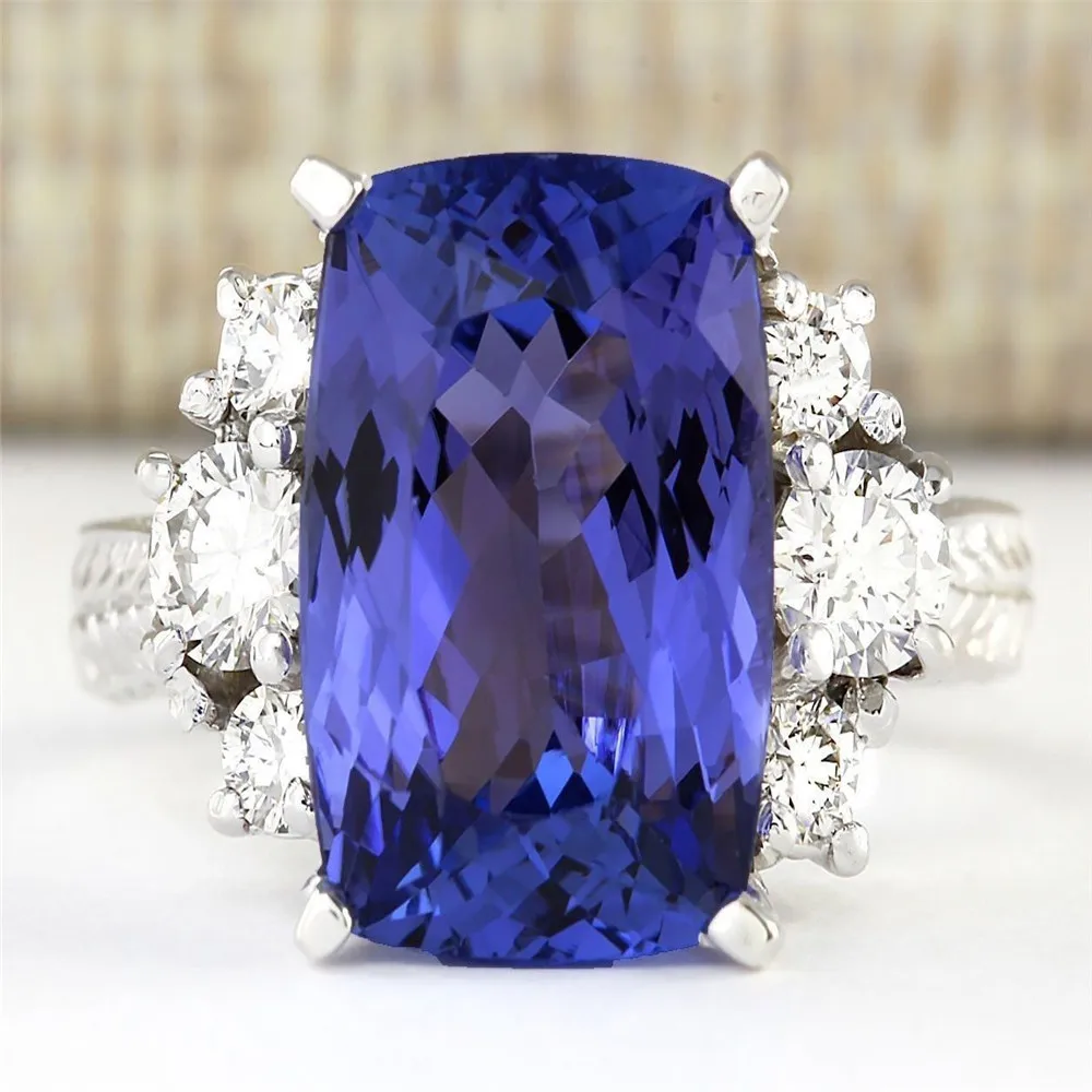 Princess Cut Dark Blue Stone Rings for Women Luxury Jewelry Ring Men