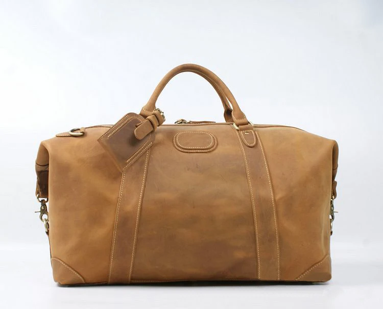 Vintage Crazy Horse Genuine Leather Men's Travel Bag Large Luggage Duffel Tote Weekend Big M110