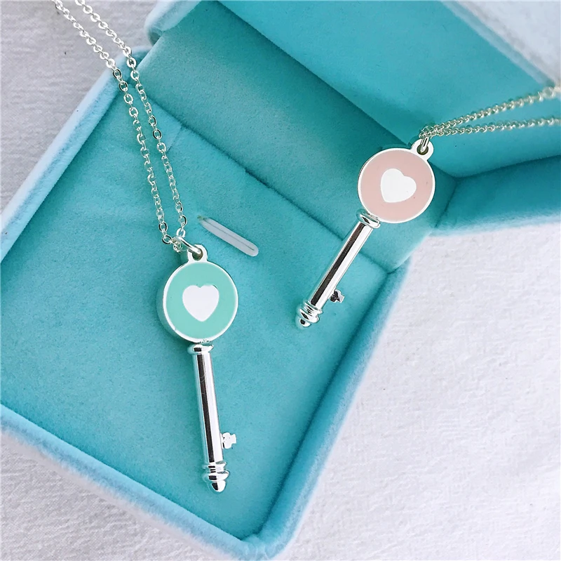 Модный бренд серебряные ювелирные изделия любовь Сердце Ключ ожерелье кулон Клевер ожерелье для женщин Подарки