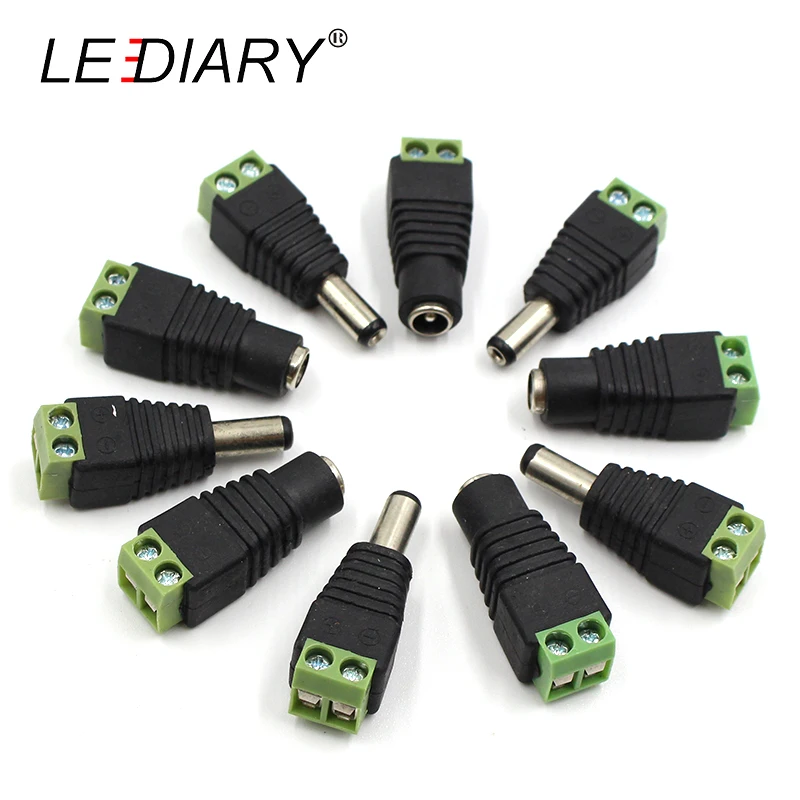 

LEDIARY 20PCS/Lot Black Male Female Connector 12/24V 2.1*5.5mm DC Power Jack Plug For Led Strip Light Connection Adapter Use