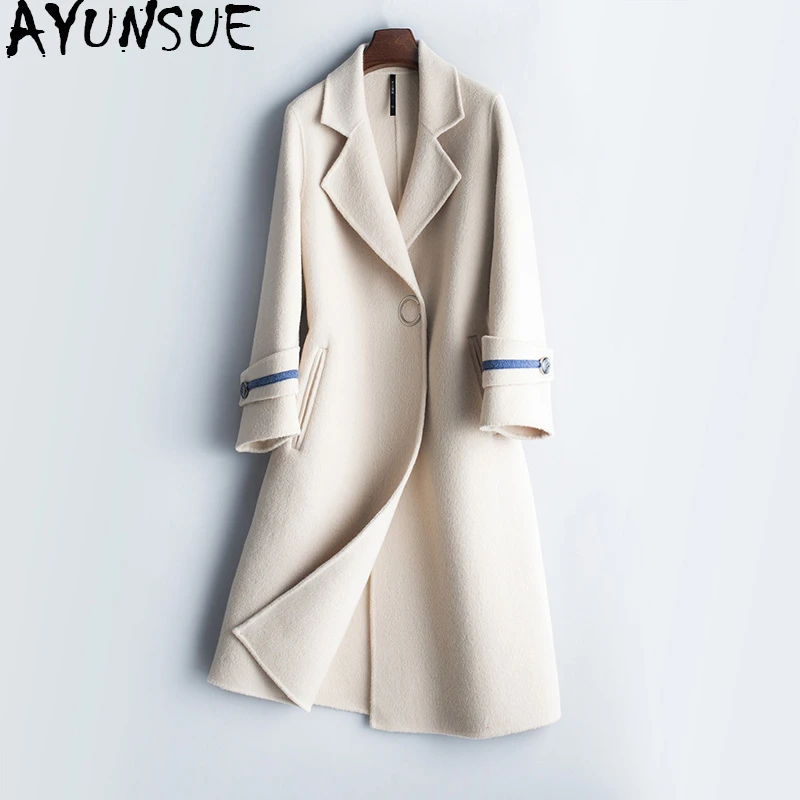 Ayunsue largo abrigo de lana mujeres 2018 Otoño Invierno mujer chaqueta alpaca Cachemira Abrigos sobretodo manteau Femme wyq1238|Lana y mezclas| AliExpress