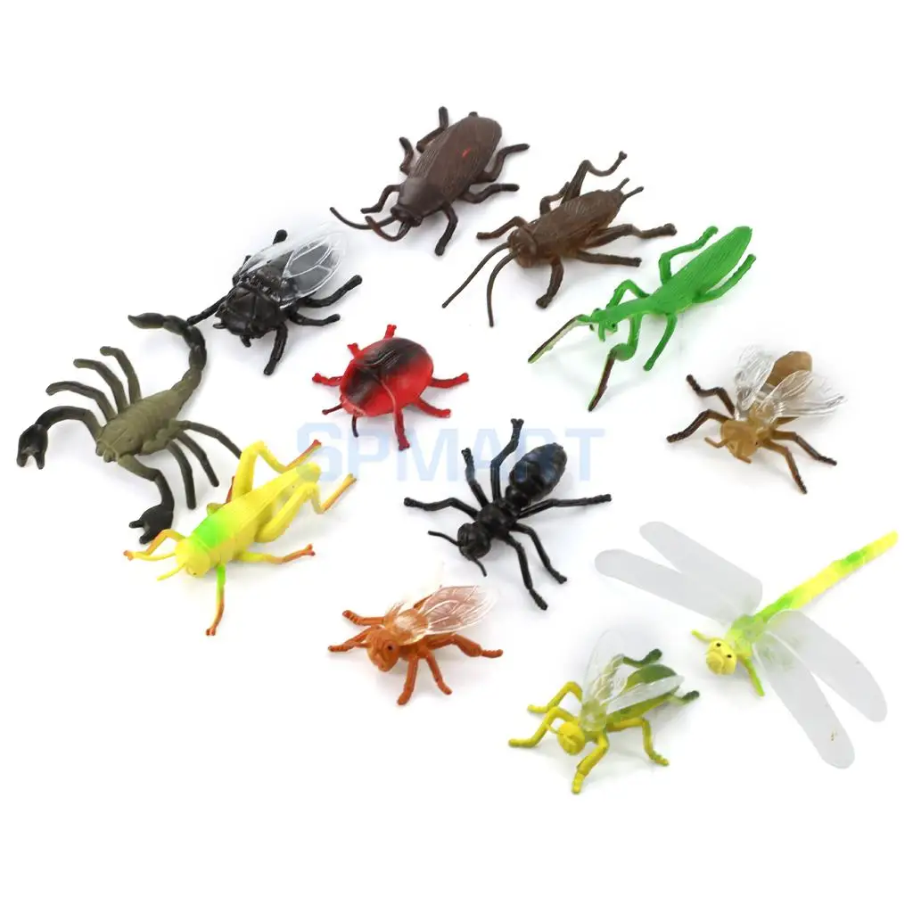 Plastic PVC Insect Animal Model Kids Toy 12pcs Multi color Insect model