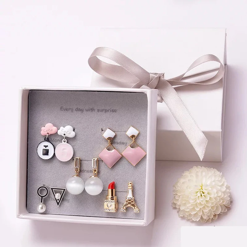 

New fashion women's jewelry girls' birthday party: pearl earring cute cartoon earrings mixed suit 5 pairs /set earrings