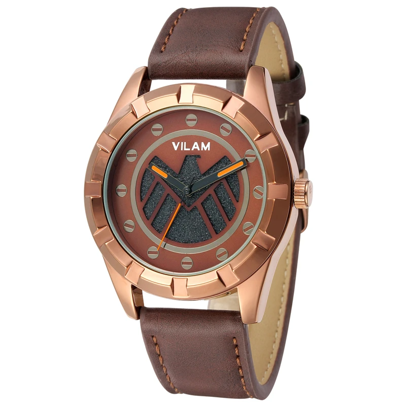 

2016 Brand New Cool Agents of S.H.I.E.L.D Model Design Fashion Trends Quality Leather relogio masculino Quartz Men Brown Watch