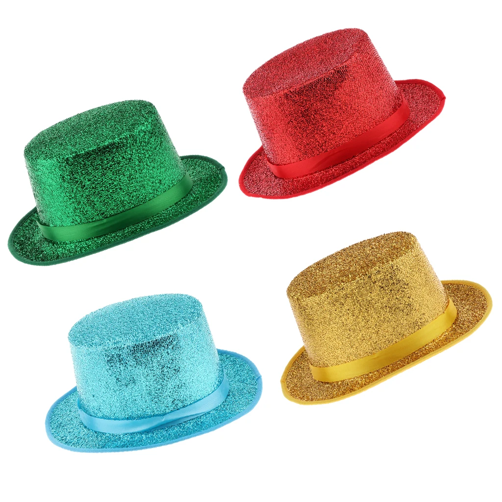 Adult Top Hat Fancy Dress Shiny Sequin Satin Magician Stage Performing Hat Costume Party Favors for Mens Ladies