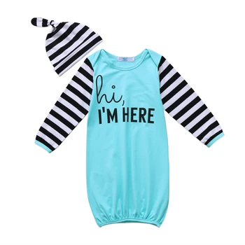 

Infant Baby Girl Sleeping Pajama Robes Cute Casual Striped Letter Print Sleeping Bag Headband Autumn Clothes Set