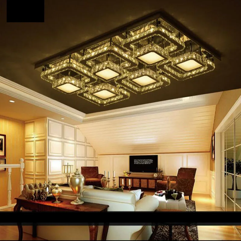 

Modern simple living room bedroom square led ceiling lamp stainless steel wire cut led crystal lamp creative lamps led lighting