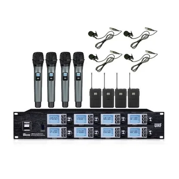 

Bolymic Wireless Vocal Microphone Karaoke System 4 Lavalier 4 Handheld Microphone Conference uhf Wireless Mics System For School