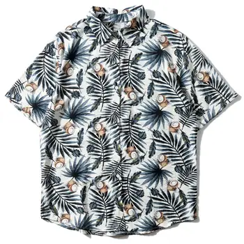 

Plant Printed Men Hawaii Shirts 2019 Summer Beach Short Sleeve Turn-down Collar Tops Tees Casual Streetwear Shirt
