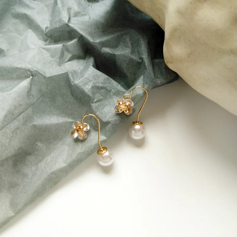 

Simply Fashion Jewelry Glass With Round Pearl Drop Earrings For Woman Gift