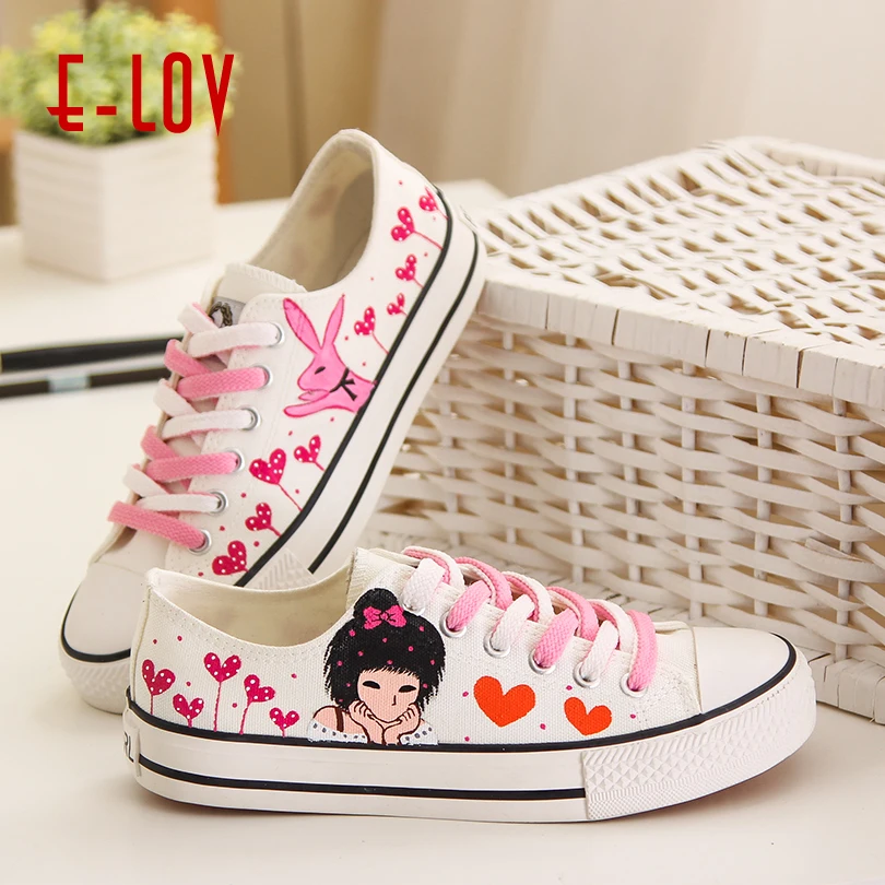 E LOV Ladies Casual Shoes Flats Cartoon Pretty Girl Custom Printed ...