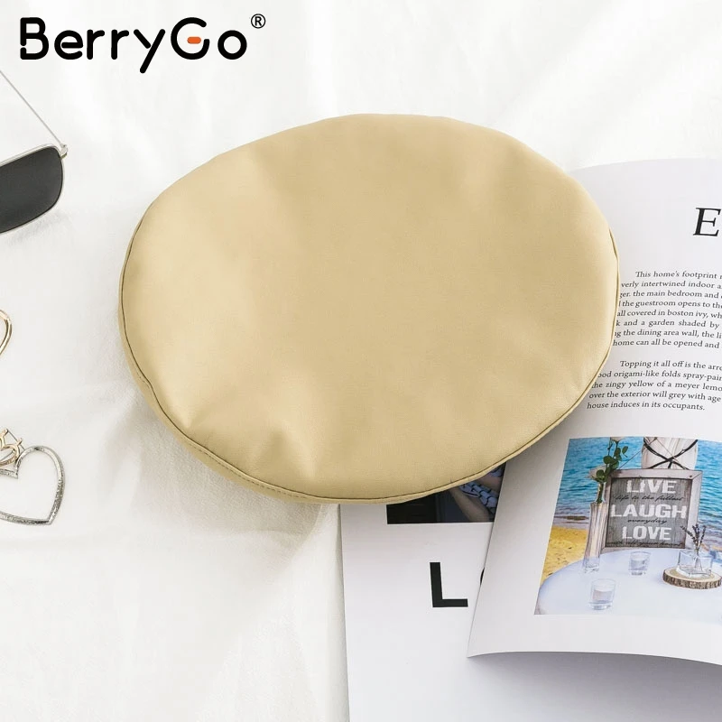 

BerryGo Fashion pu leather women beret cap Casual autumn winter female retro hat Vintage beanie caps painter beret hats 2019 new