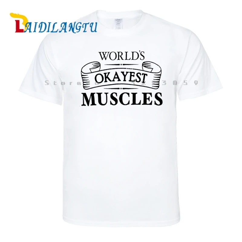 men's Worlds Okayest Muscles T Shirt Funny Weak Exercise Gym T shirt