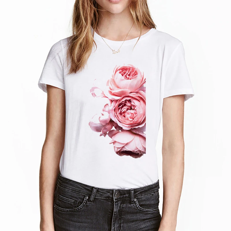 

Harajuku T Shirt Women Flowers Graphic Vogue Clothes 2019 Vintage Tops Tee Shirt Femme Streetwear hipster tops cute girl tee