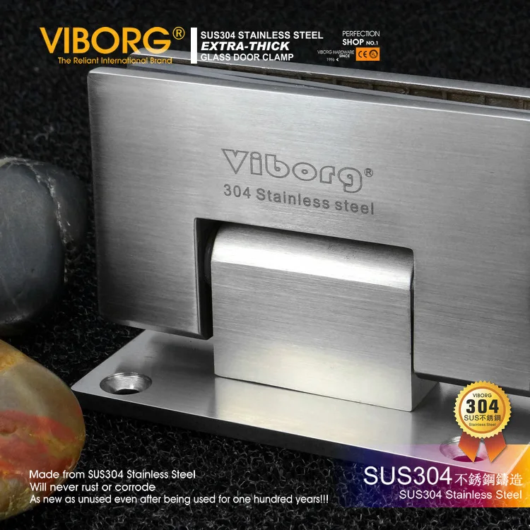 (1 pair)VIBORG 304 Stainless Steel Casting Extra-thick Heavy-duty Wall Mount Frameless Shower Door Screen Wall to Glass Hinge