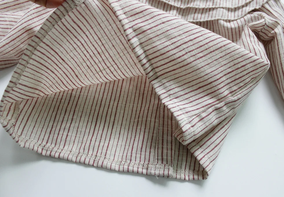 Детские рубашки новые весенние хлопковые льняные блузки в Корейском стиле для маленьких девочек детская одежда рубашка с воротником и оборками Топы в полоску