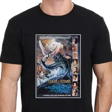 CLASH OF THE TITANS 80's винтажный постер фильма Мужская черная футболка Размер S-to-3XL короткий рукав круглый воротник забавная футболка