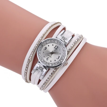 Новое поступление, женские роскошные часы-браслет с кристаллами, золотые кожаные часы с тонким ремешком, повседневные женские кварцевые часы Ceasuri - Цвет: Белый