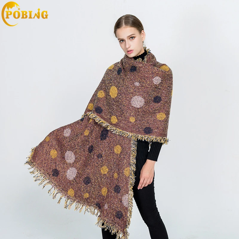 

POBING Brand Winter Scarf Women Dot Print Cashmere Scarves Soft Wraps Basic Acrylic Wram Shawl Female Bufandas Tassel Blanket