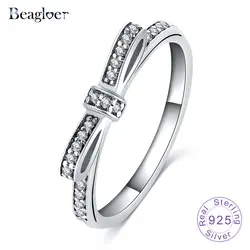 Beagloer модные Европейский 100% стерлингового серебра 925 бантом обручальное кольцо с кристаллом Совместимость оригинальные украшения PSRI0005-B