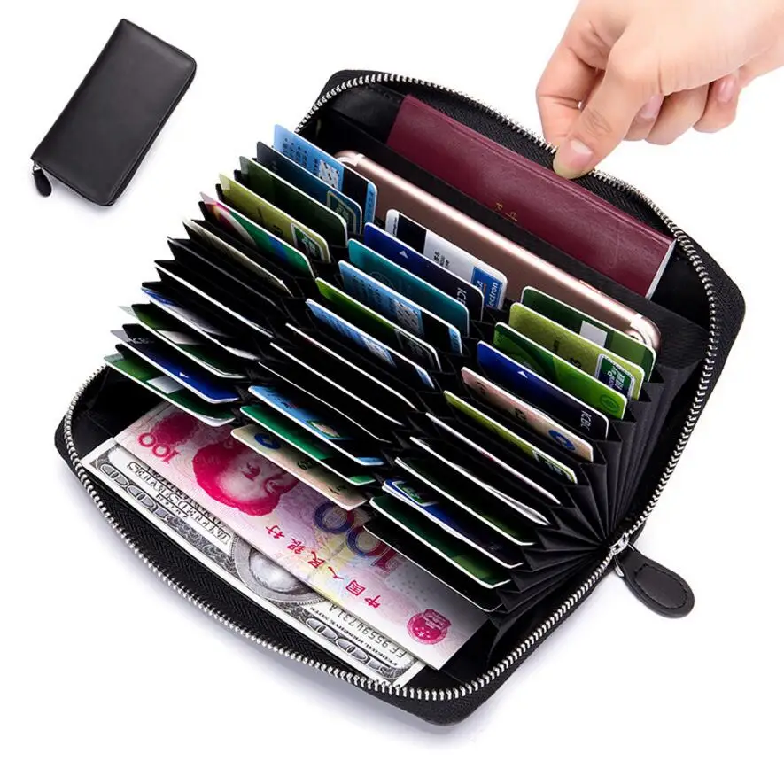 

Anti RFID Blocking Genuine Leather Women Wallets Men Credit Card wallet Anti Theft 36 Card Holder Man Passport Cell phone Purse