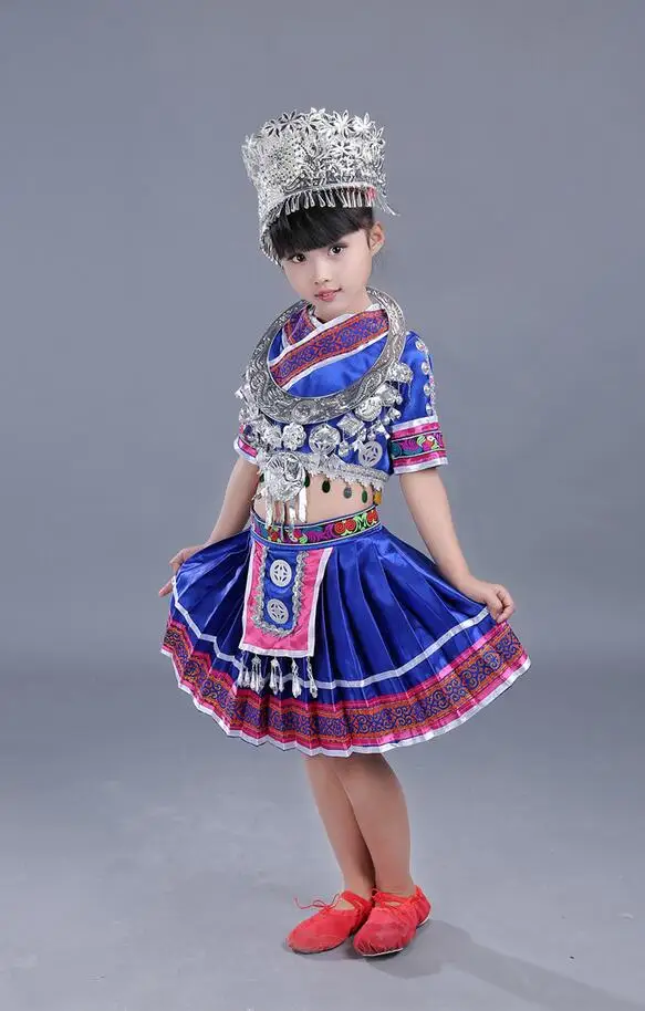 Детская одежда для выступлений Miao Национальный детское танцевальное платье Одежда для танцев - Цвет: Многоцветный