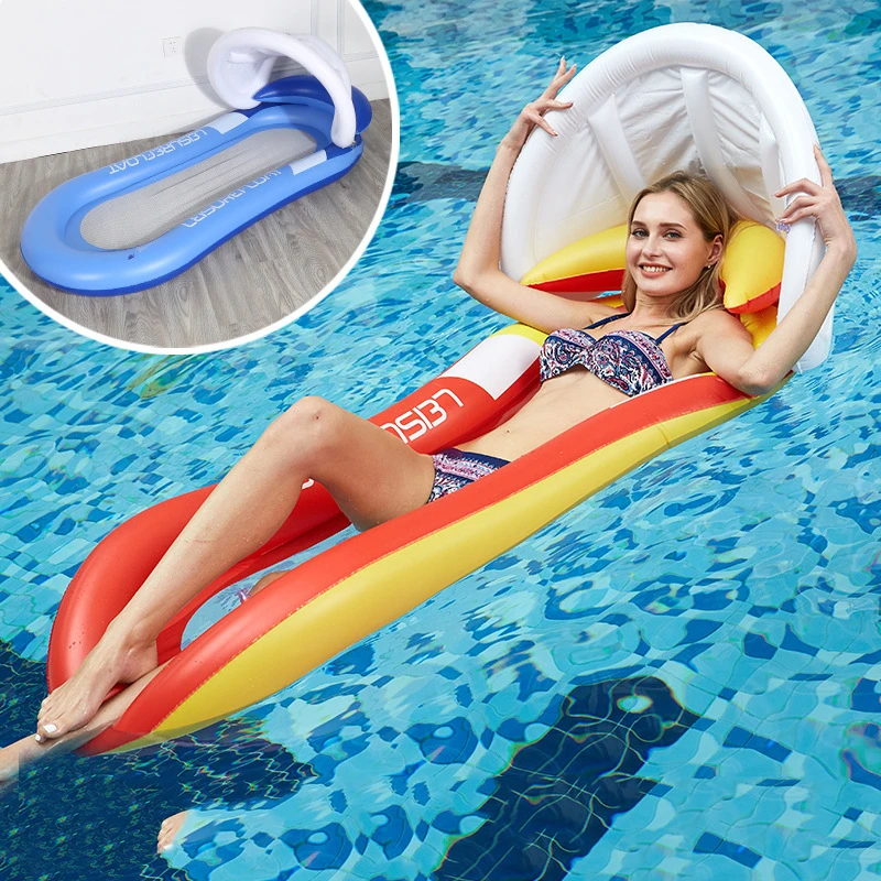 Fila flotante con doble uso dual de uso de la cama Fila flotante para colchones de aire de natación Hamaca con red para piscina 