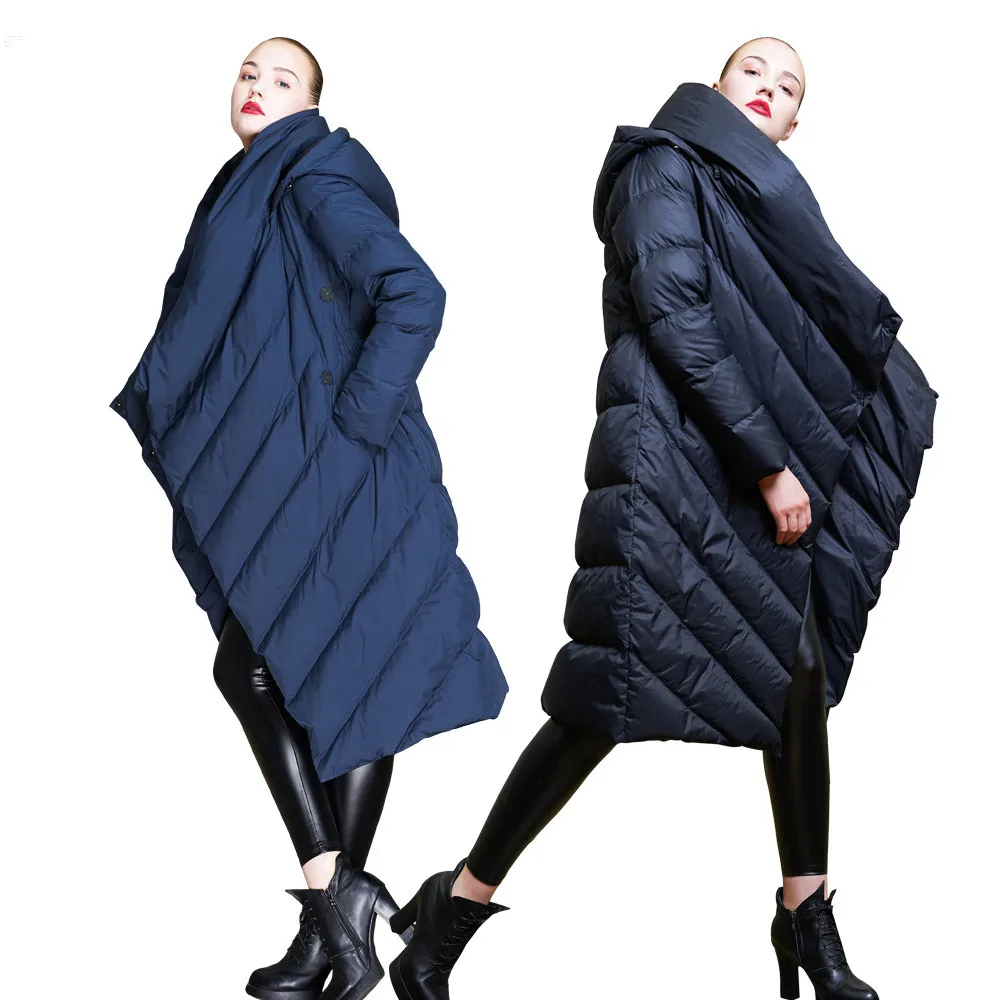 

Asmmetric Length Down Jackets Women's Winter Long 2019 new coats hooded irregular design Long down jacket for women