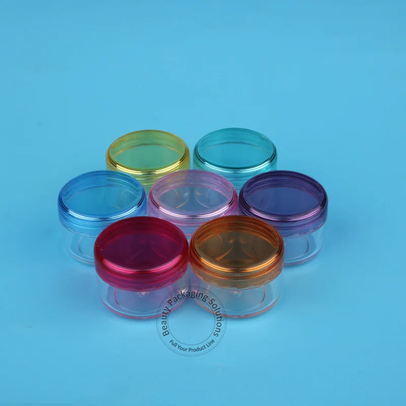 

70pcs/Lot Wholesale Empty 5g Plastic Crream Jar Colorful Lid Small 5ml Women Cosmetic Eyeshadow Pot Sample Vial Refillable