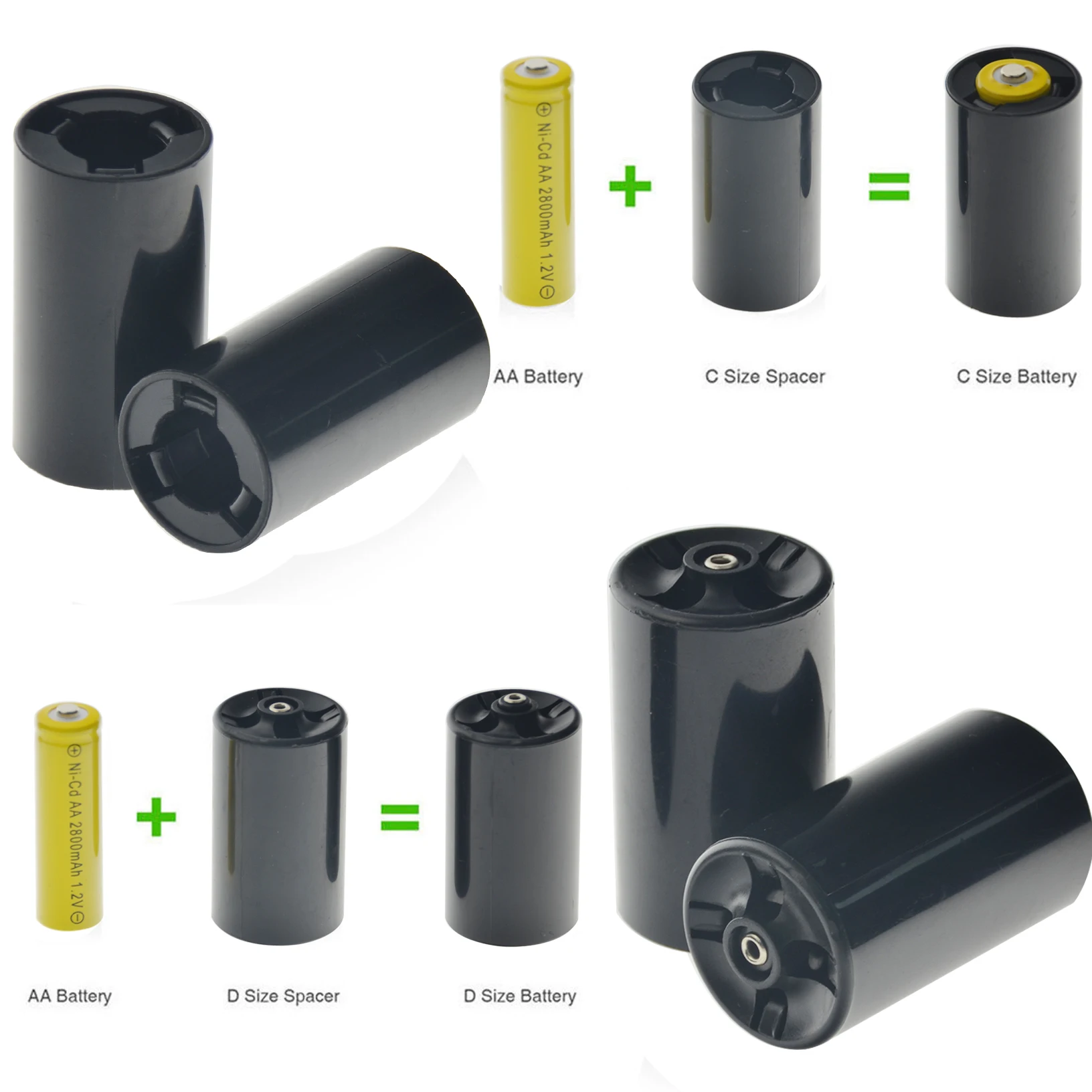 

C/D size adaptor Converter Alkaline Battery Rechargeable adaptor for C/D AA Size Ni-MH/NI-CD Spacers EBL black Converter