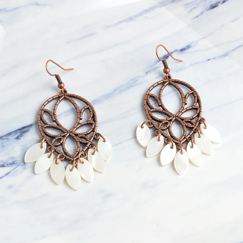 

Hollow Lotus White Rice grains drop Tassels Earrings danglers Bohemia Ethnic BOHO Winter Charm Drop Earrings gift for women