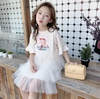 

2019 Korean style wholesale girls ruffles dress patchwork fashion summer girls dresses 4-9 years B943