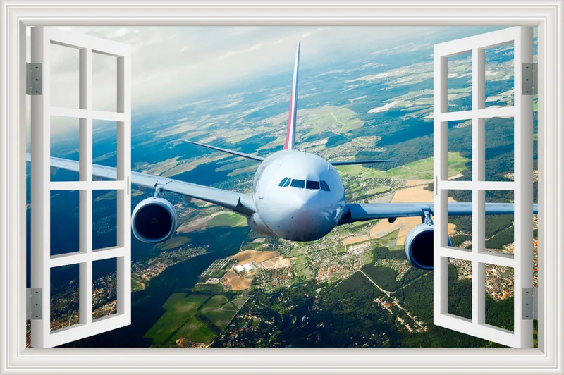 Пейзаж обои самолет 3D наклейка на стену виниловая настенная роспись Большой вид на окно голубое небо домашний Декор Гостиная - Цвет: 3