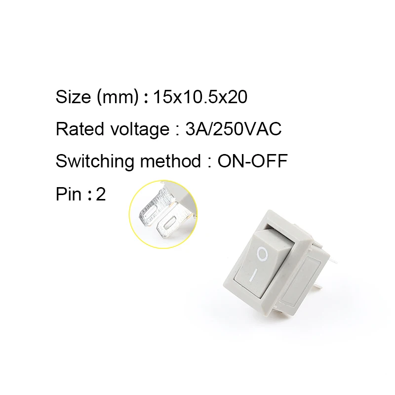 10 шт./лот KCD11 10x15 мм Мини кнопочный переключатель SPST 2Pin 3A 250V AC защелкивающийся