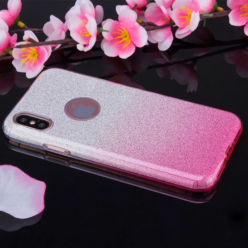 

GerTong Colorful Gradient Glitter Powder Phone Cases For iPhone 8 7 6 6s Plus X XS Case Bling Sparkle Sequins Hard PC Back Cover