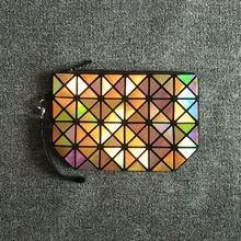 2016 Fashion Geometric Zipper Cosmetic Bag Women Laser Flash Diamond Leather Makeup Bag Ladies Cosmetics Organizer