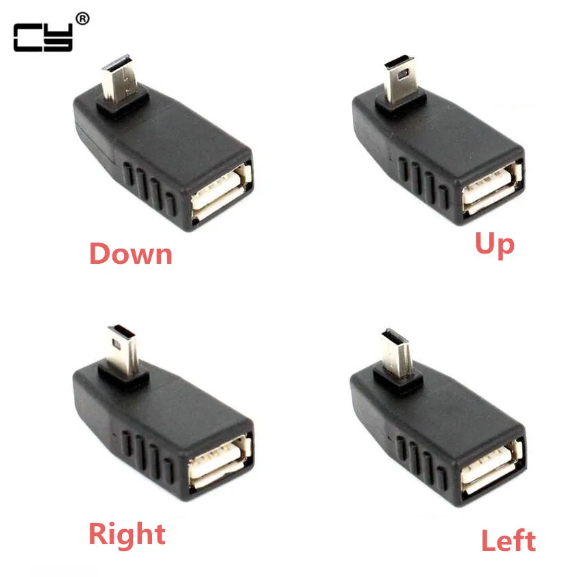 

USB Female to Mini USB Male 90 Degree Down right Left UP Down OTG Adapter for Car AUX Tablet Black Right Left Down adapter