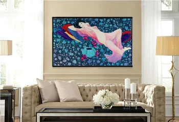 

nude canvas painting mural prints giant posters modern decorative picture lady in pink on the flower filed home colorful picture