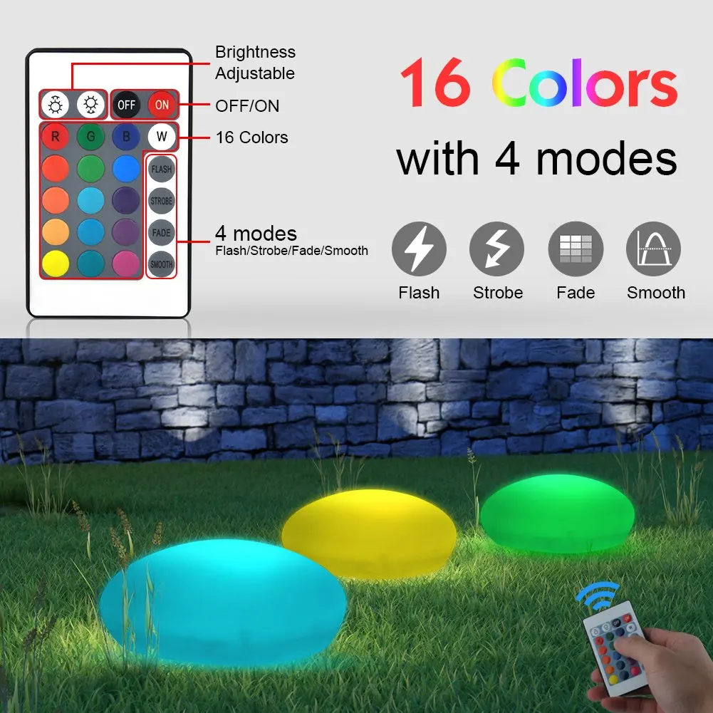 

Solar Light Lamps Cobble Stone Lamp Light LED Solar Lighting Remote Control Colorful Garden Decoration New Swimming Pool Ball