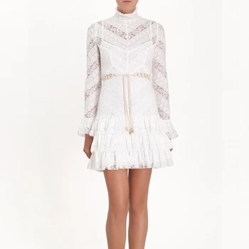 

2019 Women White Turtleneck Dress Designer Flare Sleeve Party Dresses