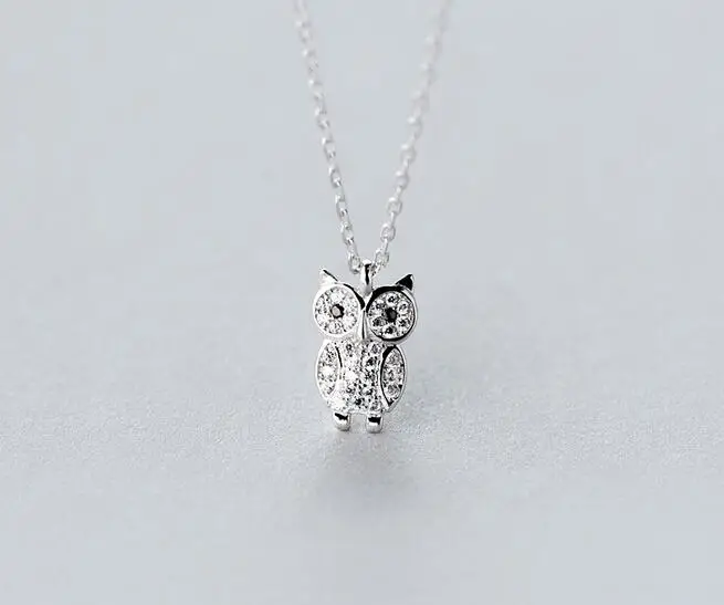 

Real. 925 Sterling Silver Owl Bird Pendant Necklace tinny with Black Eye charming jewelry GTLX780