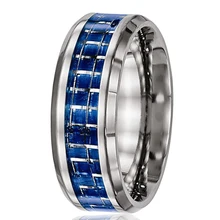 Envío gratis 2015 regalo de la manera azul de fibra de carbono de plata pura anillo titanium de los hombres wedding band alianza joyería ti050r