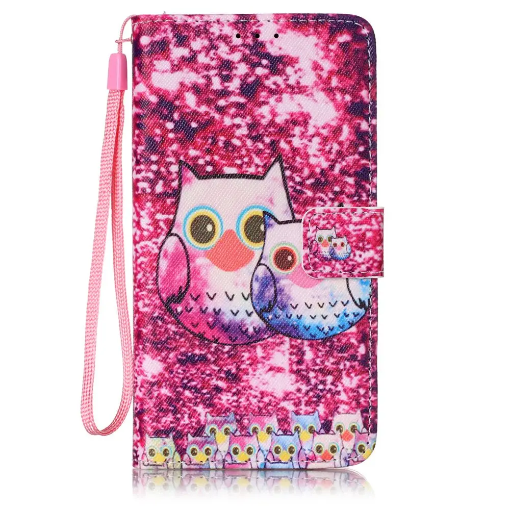 Чехол книжка с кошельком из кожи рисунком совы волка и черепа для Samsung Galaxy J3 J5 J7 2016