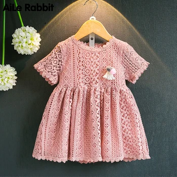 

AiLe Rabbit Girls Lace Dress Princess Sleeveless Dress Pink White Dress Children's wear 3-7 years old k1