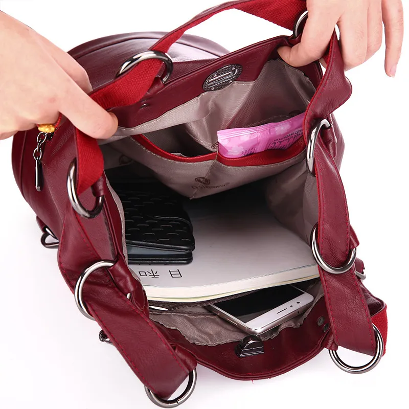 Модный многофункциональный женский рюкзак из искусственной кожи, черный рюкзак, большая Вместительная дорожная сумка, женский рюкзак, сумка на плечо, Mochila