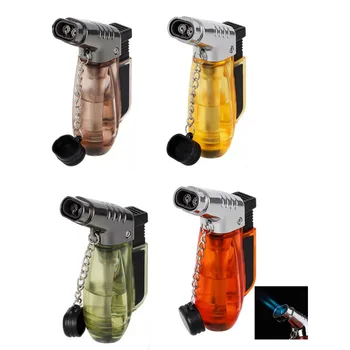 

Windproof Angle Double Jet Flame Refillable Butane Gas Cigarette Cigar Turbo Lighter 2 Jet Scorch Torch Lighter with Safty Cap